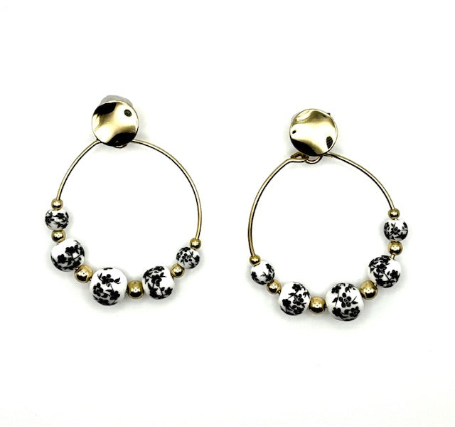 Black and White Floral Earrings