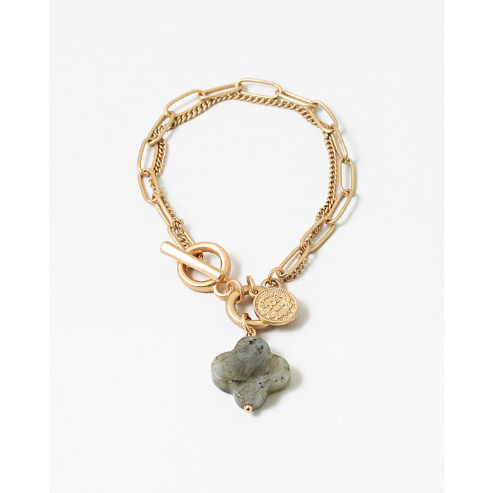 Multi-chain Stone Clover Bracelet