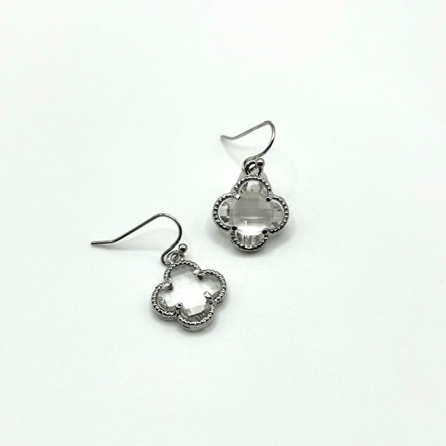 Faceted Clear Clover Earrings
