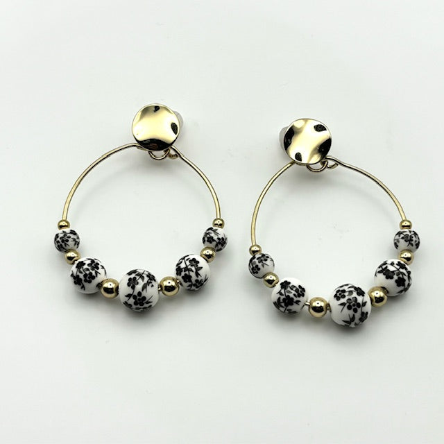 Black and White Floral Earrings