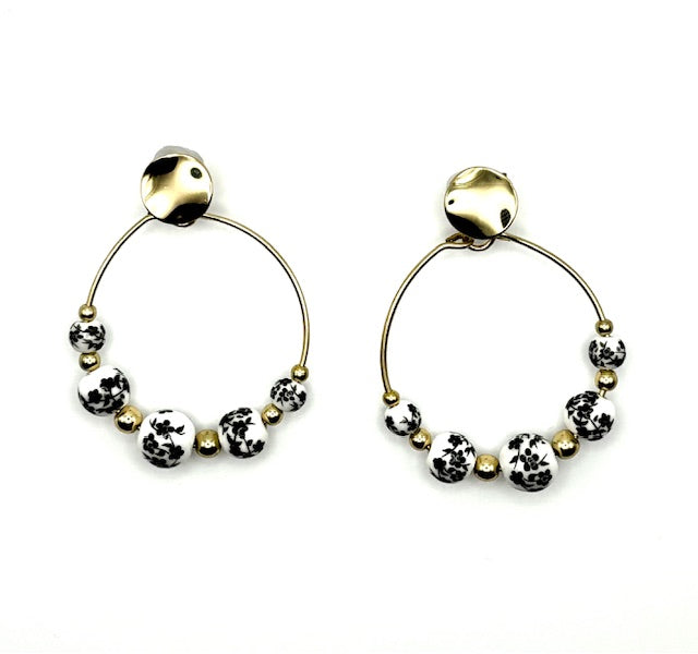 Black and White Floral Earrings