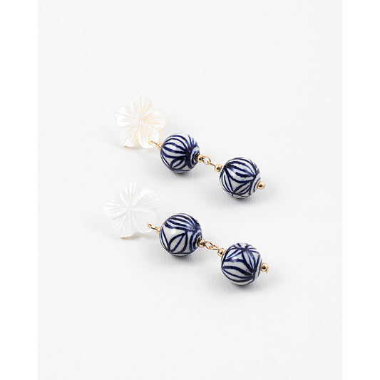 Blue & White Ceramic / Mother-of-Pearl Earrings