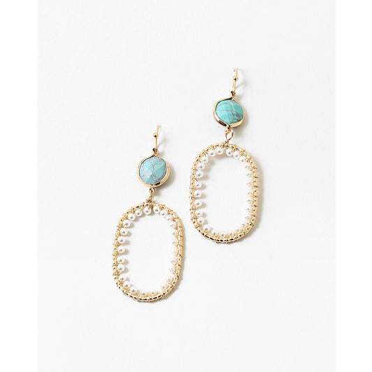 Turquoise and Wire-wrapped Pearl Earrings